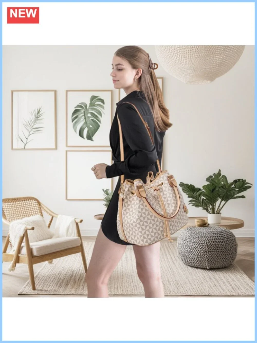 Chic West Hobo Bucket Purse PU Drawstring Shoulder Tote for Women